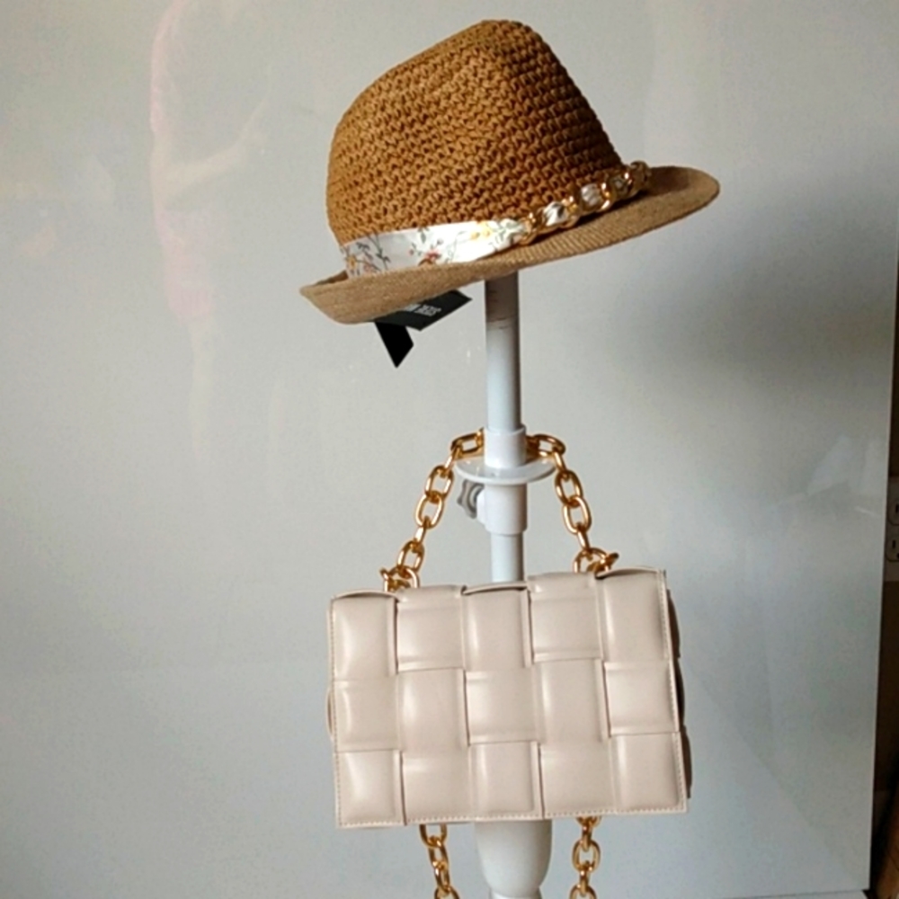Urban Expressions Cream Quilted Shoulder Bag with Gold Chain